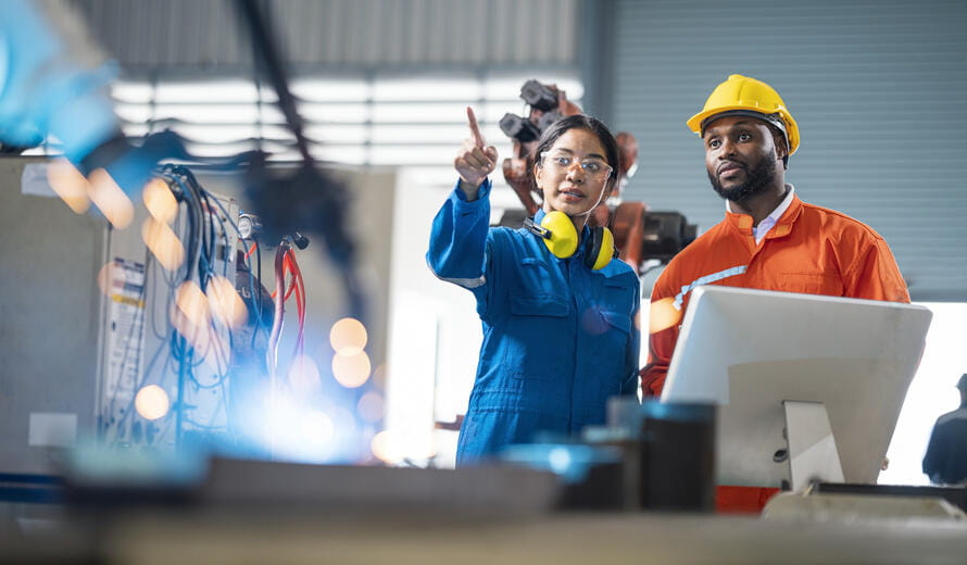manufacturing workers working