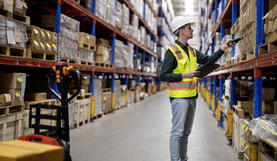 construction man in a distribution center